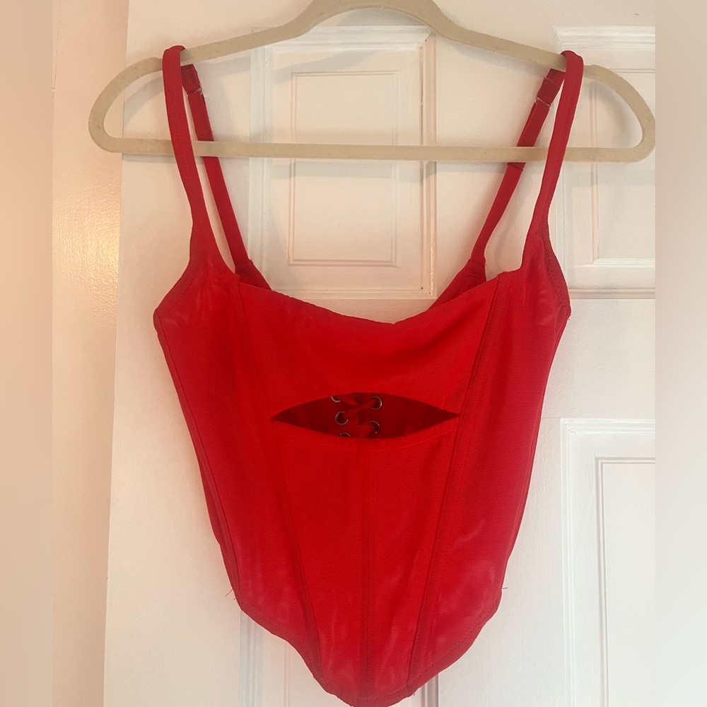 URBAN OUTFITTERS | Out From Under Spitfire Mesh Cutout Corset (Red)